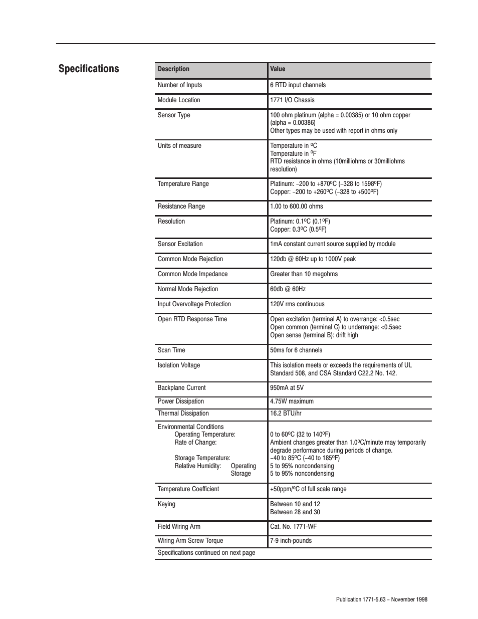 Specifications | Rockwell Automation 1771-IR Installation Instructions User Manual | Page 11 / 12