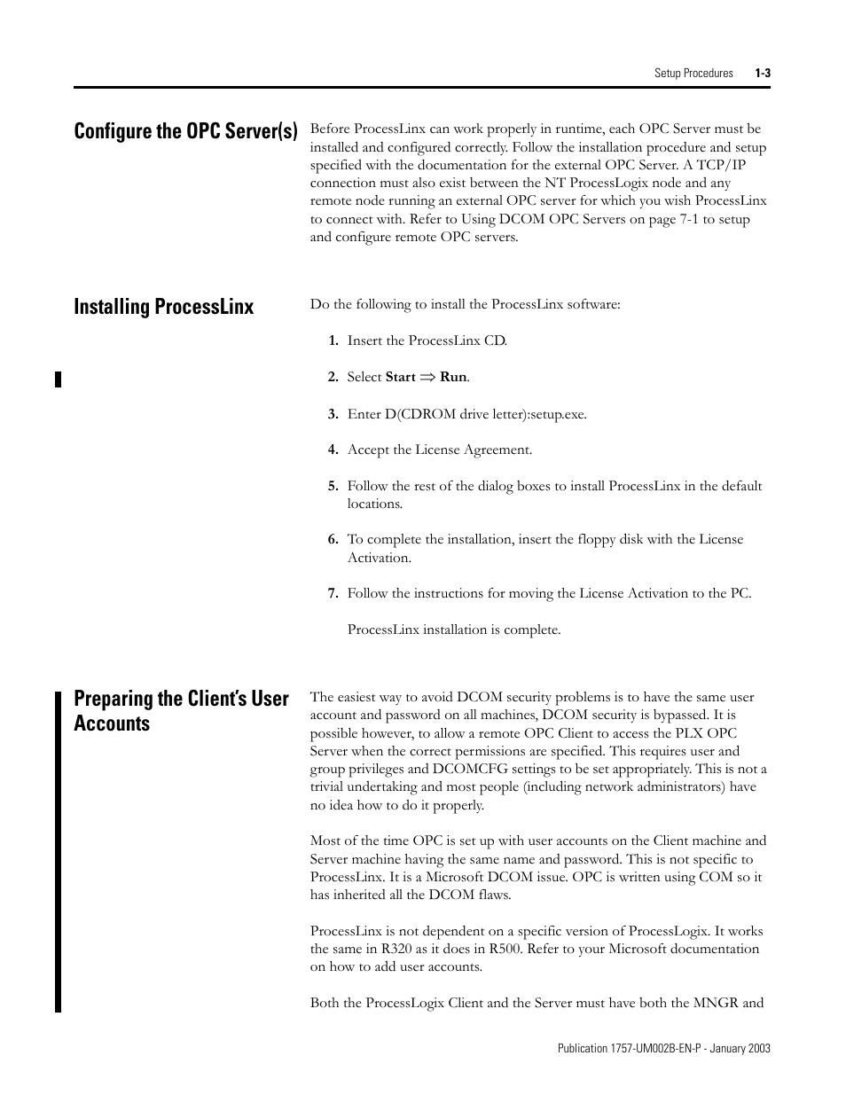 Configure the opc server(s), Installing processlinx, Preparing the client’s user accounts | Rockwell Automation 1757-PROCESSLINX ProcessLinx OPC Server to Server Software User Manual User Manual | Page 11 / 70