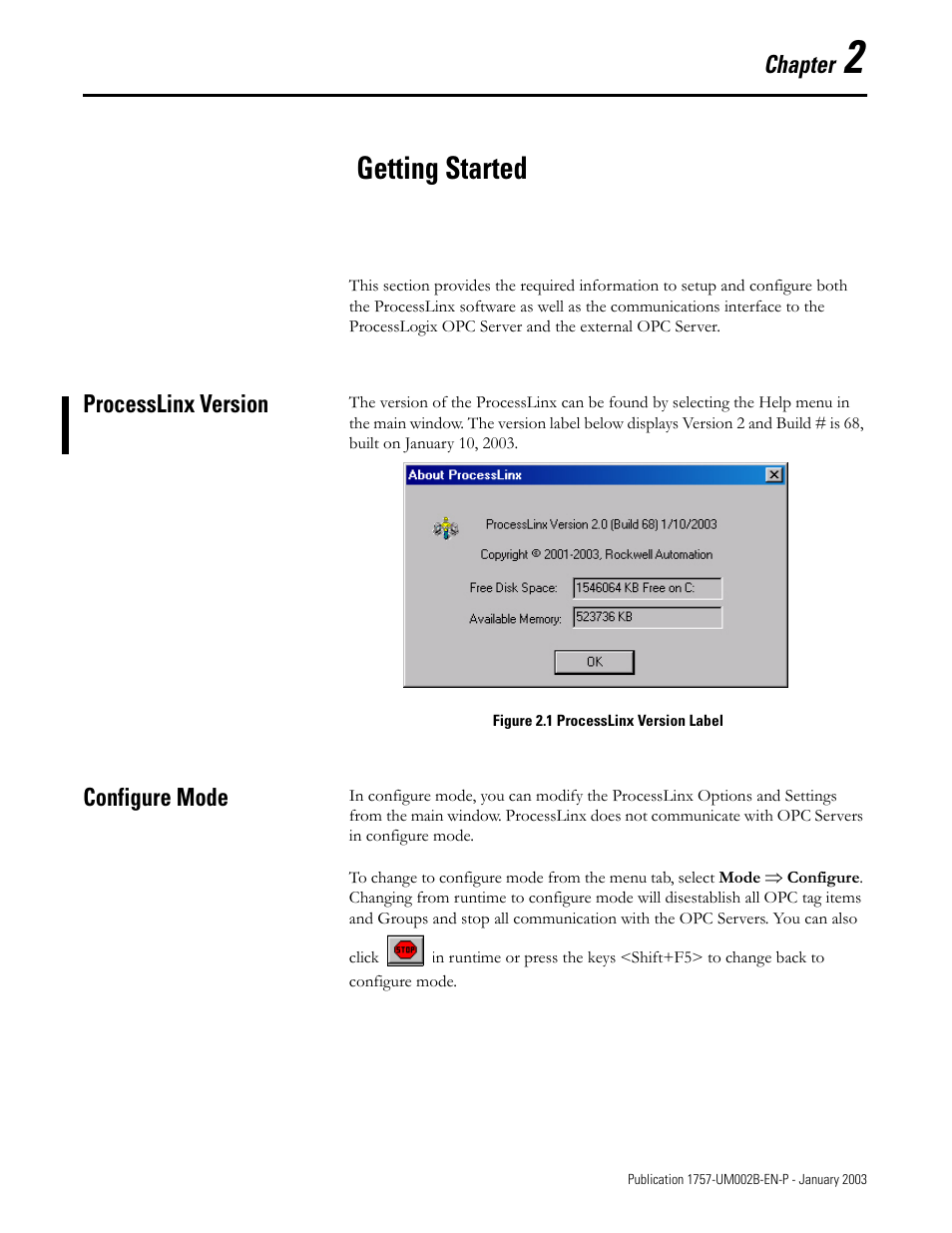 2 getting started, Processlinx version, Configure mode | Getting started, Processlinx version -1 configure mode -1 | Rockwell Automation 1757-PROCESSLINX ProcessLinx OPC Server to Server Software User Manual User Manual | Page 15 / 70