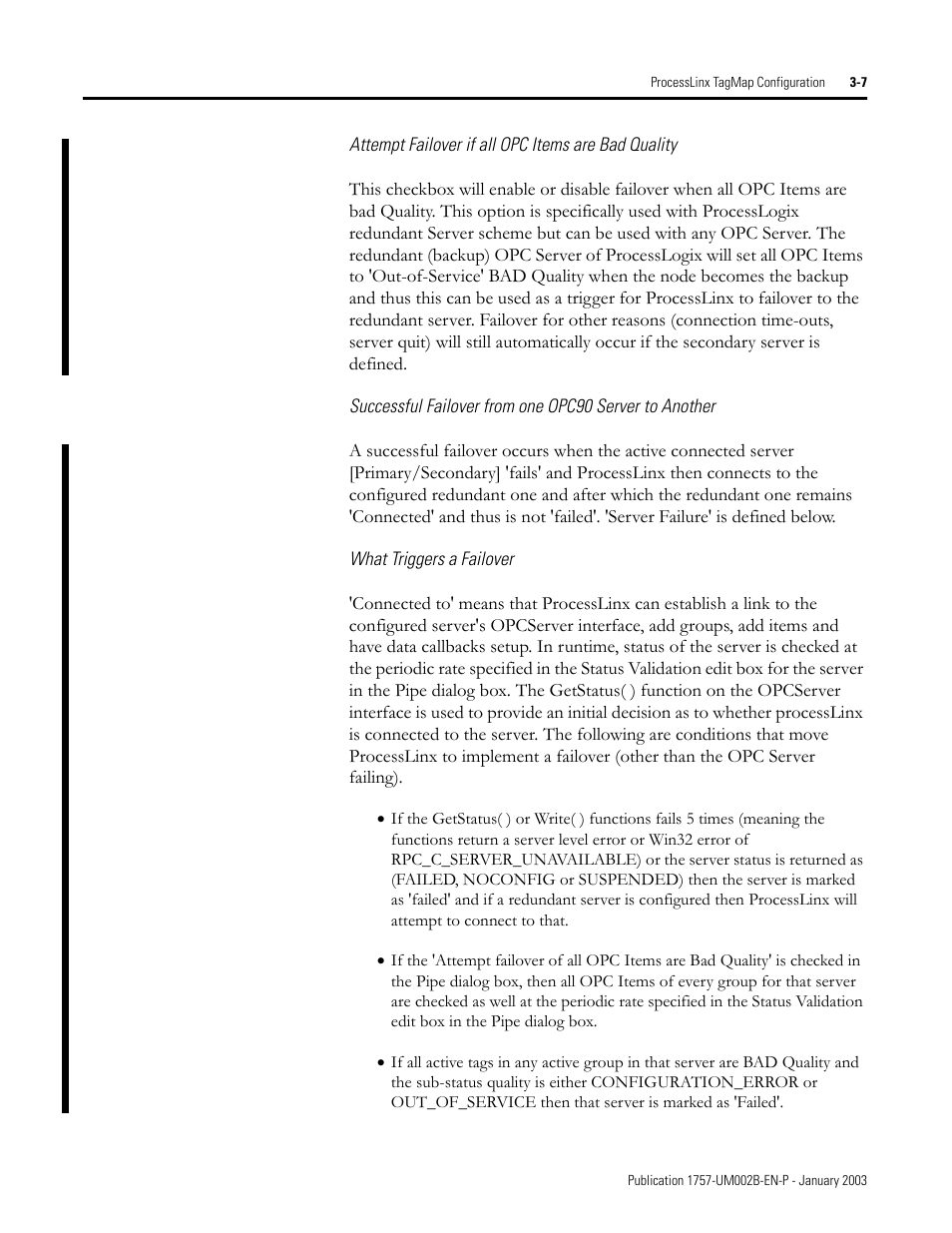 Attempt failover if all opc items are bad quality, What triggers a failover | Rockwell Automation 1757-PROCESSLINX ProcessLinx OPC Server to Server Software User Manual User Manual | Page 27 / 70