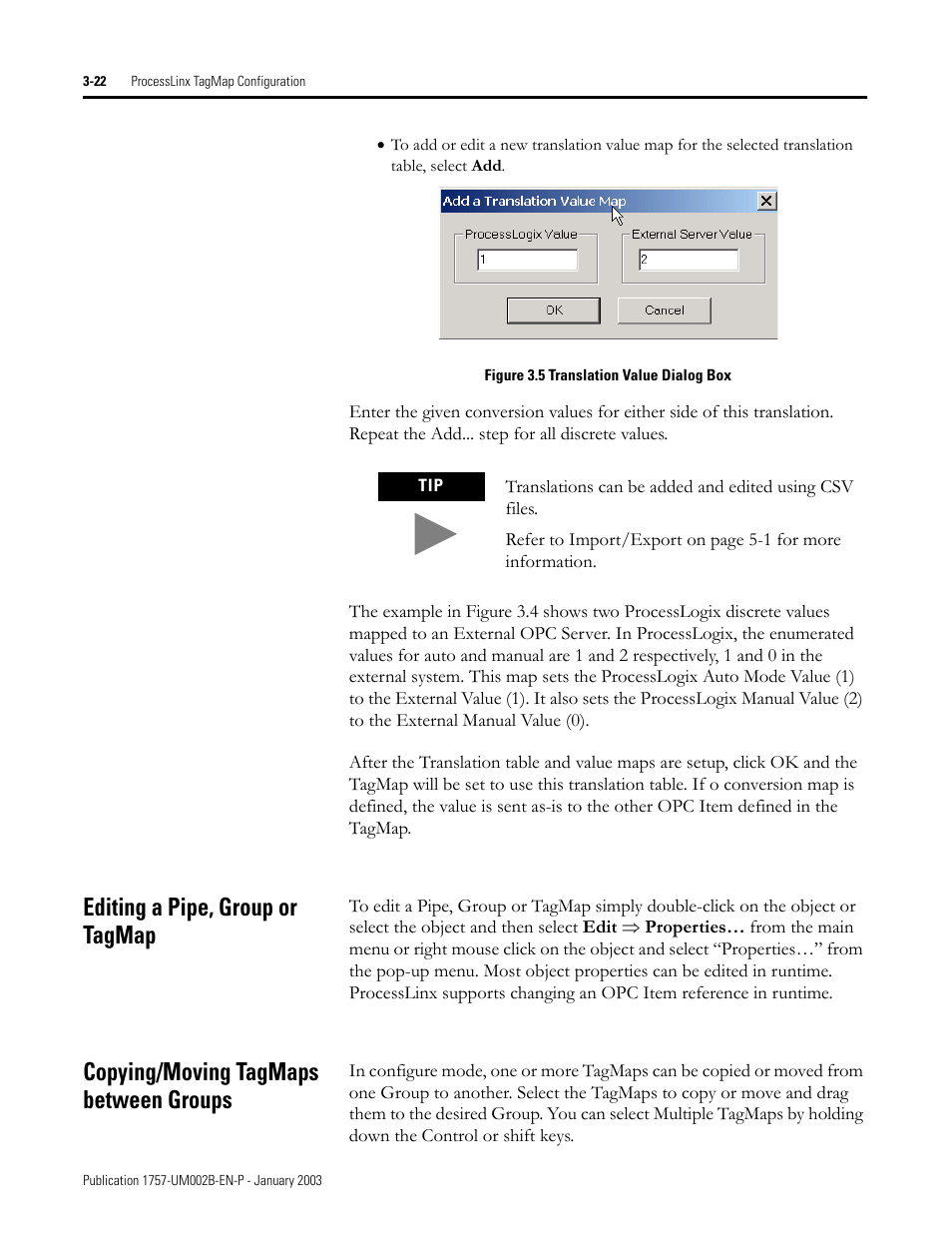 Editing a pipe, group or tagmap, Copying/moving tagmaps between groups | Rockwell Automation 1757-PROCESSLINX ProcessLinx OPC Server to Server Software User Manual User Manual | Page 42 / 70