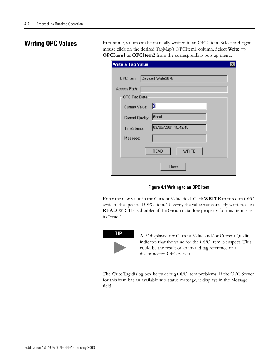 Writing opc values, Writing opc values -2 | Rockwell Automation 1757-PROCESSLINX ProcessLinx OPC Server to Server Software User Manual User Manual | Page 46 / 70