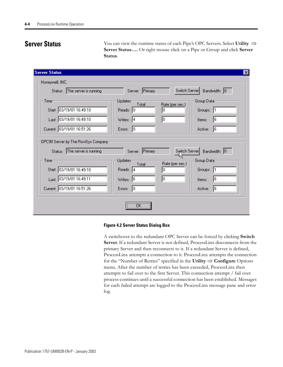 Server status, Server status -4 | Rockwell Automation 1757-PROCESSLINX ProcessLinx OPC Server to Server Software User Manual User Manual | Page 48 / 70