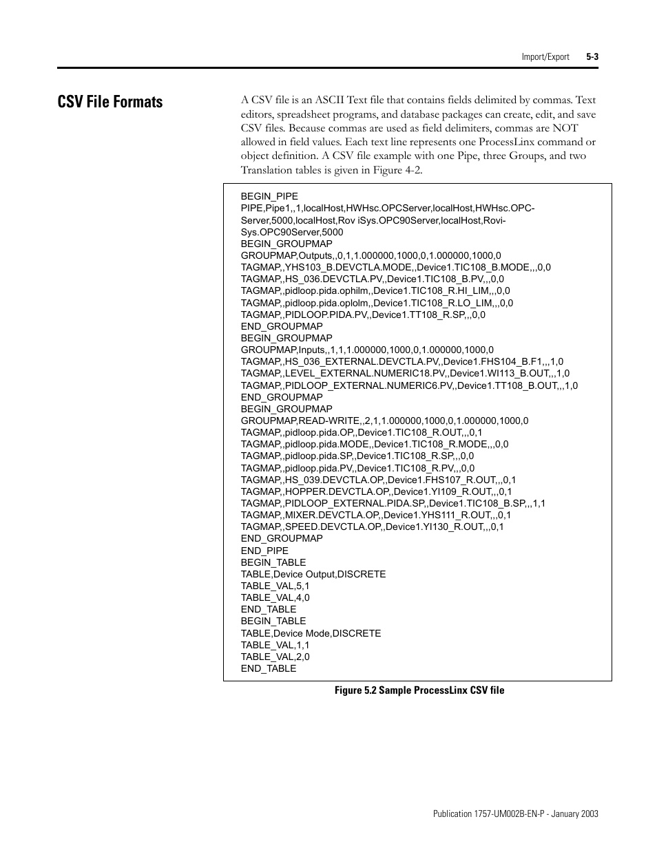 Csv file formats, Csv file formats -3 | Rockwell Automation 1757-PROCESSLINX ProcessLinx OPC Server to Server Software User Manual User Manual | Page 53 / 70