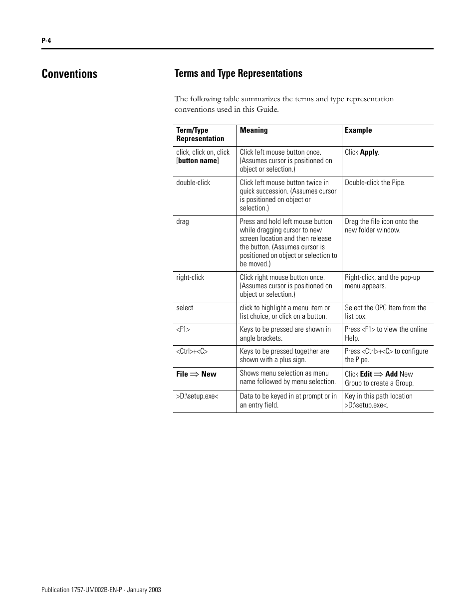 Conventions, Terms and type representations | Rockwell Automation 1757-PROCESSLINX ProcessLinx OPC Server to Server Software User Manual User Manual | Page 6 / 70