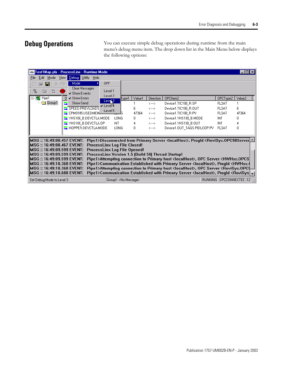 Debug operations, Debug operations -3 | Rockwell Automation 1757-PROCESSLINX ProcessLinx OPC Server to Server Software User Manual User Manual | Page 61 / 70