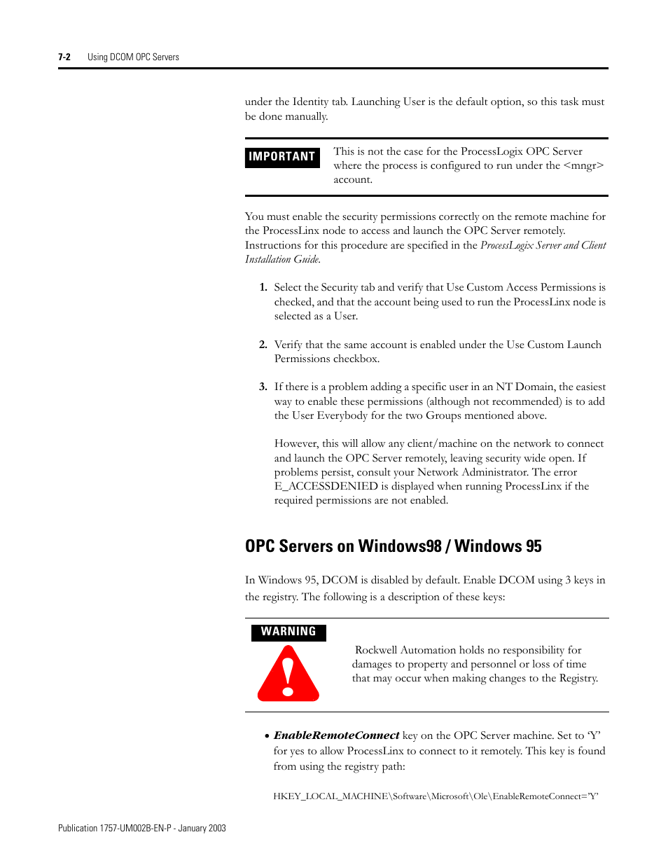 Opc servers on windows98 / windows 95, Opc servers on windows98 / windows 95 -2 | Rockwell Automation 1757-PROCESSLINX ProcessLinx OPC Server to Server Software User Manual User Manual | Page 64 / 70