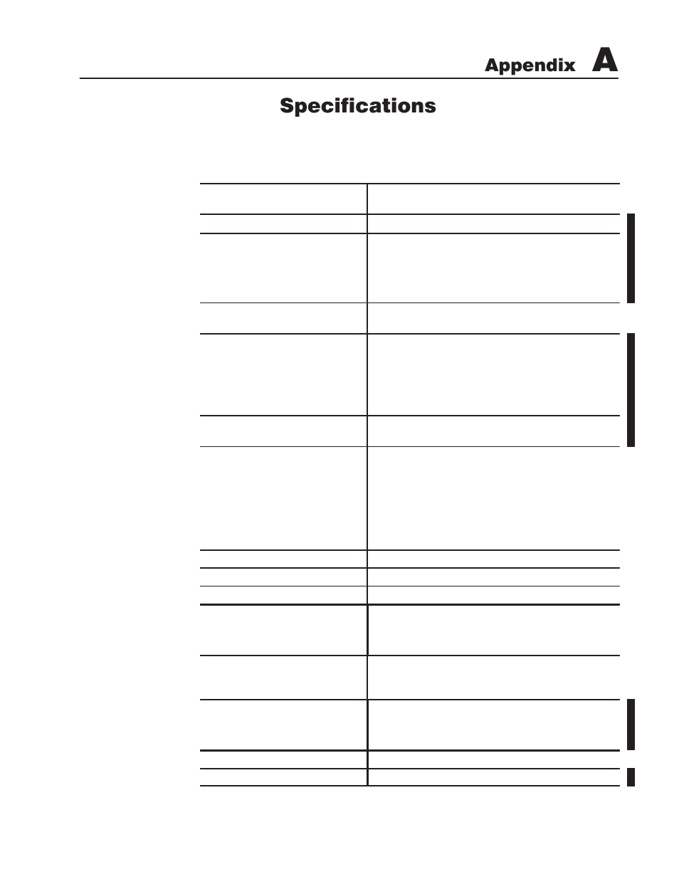 Specifications, Appendix | Rockwell Automation 1771-QA Stepper Positioning Assembly User Manual User Manual | Page 127 / 132