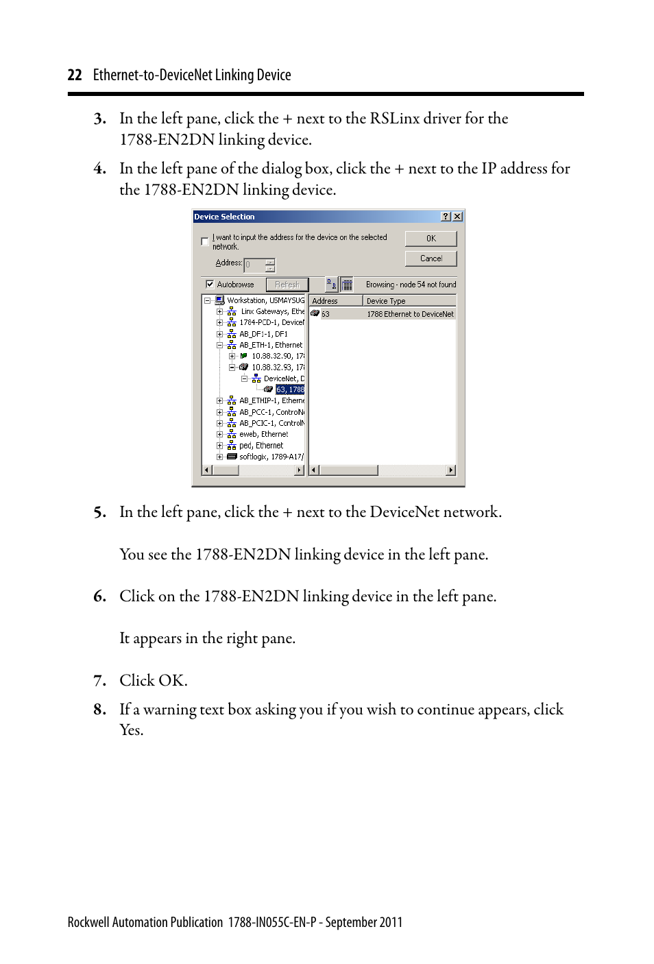 Rockwell Automation 1788-EN2DN Ethernet-to-DeviceNet Linking Device User Manual | Page 22 / 56