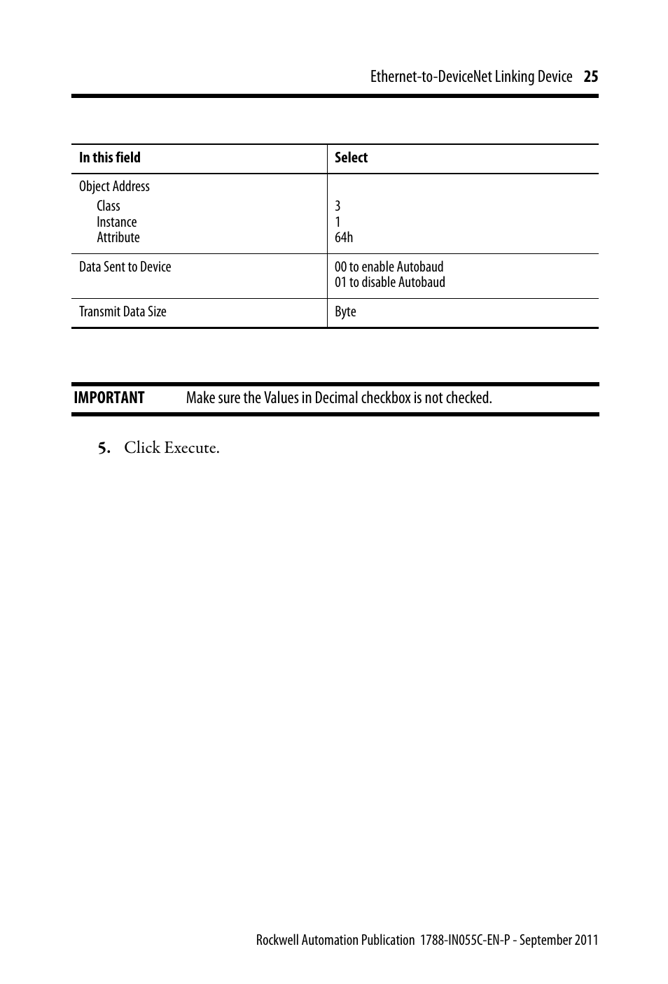 Ethernet-to-devicenet linking device 25, Click execute | Rockwell Automation 1788-EN2DN Ethernet-to-DeviceNet Linking Device User Manual | Page 25 / 56