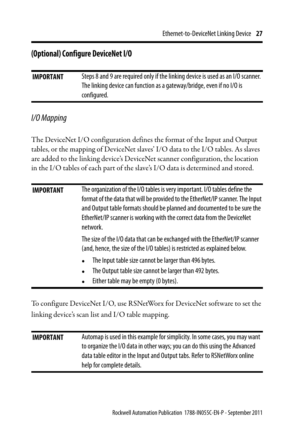 Optional) configure devicenet i/o, Optional) configure devicenet i/o i/o mapping | Rockwell Automation 1788-EN2DN Ethernet-to-DeviceNet Linking Device User Manual | Page 27 / 56