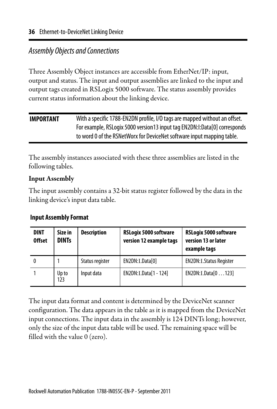 Assembly objects and connections | Rockwell Automation 1788-EN2DN Ethernet-to-DeviceNet Linking Device User Manual | Page 36 / 56