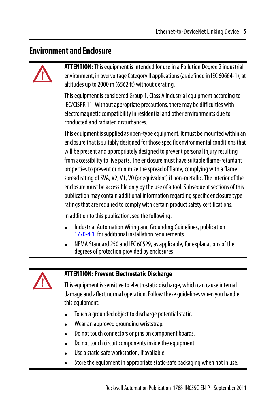 Environment and enclosure | Rockwell Automation 1788-EN2DN Ethernet-to-DeviceNet Linking Device User Manual | Page 5 / 56