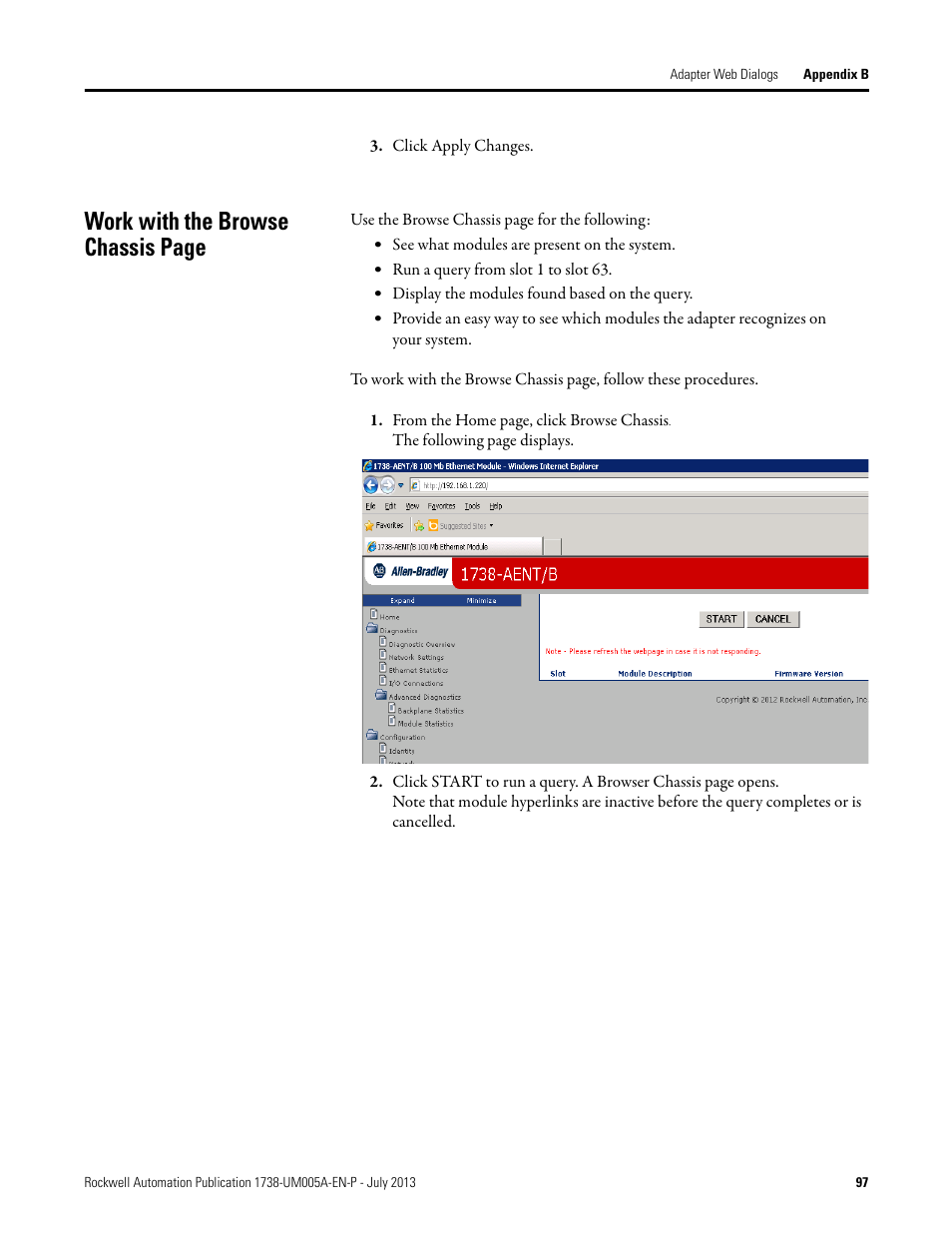 Work with the browse chassis page | Rockwell Automation 1738-AENT, Series B ArmorPOINT I/O Dual Port EtherNet/IP Adapters User Manual User Manual | Page 109 / 122