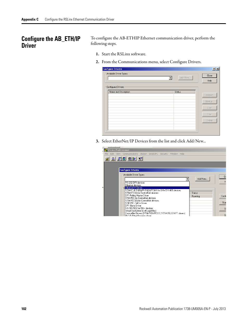 Configure the ab_eth/ip driver | Rockwell Automation 1738-AENT, Series B ArmorPOINT I/O Dual Port EtherNet/IP Adapters User Manual User Manual | Page 114 / 122