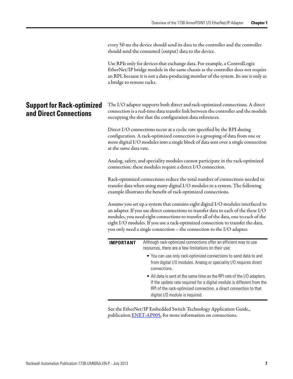 Support for rack-optimized and direct connections | Rockwell Automation 1738-AENT, Series B ArmorPOINT I/O Dual Port EtherNet/IP Adapters User Manual User Manual | Page 17 / 122