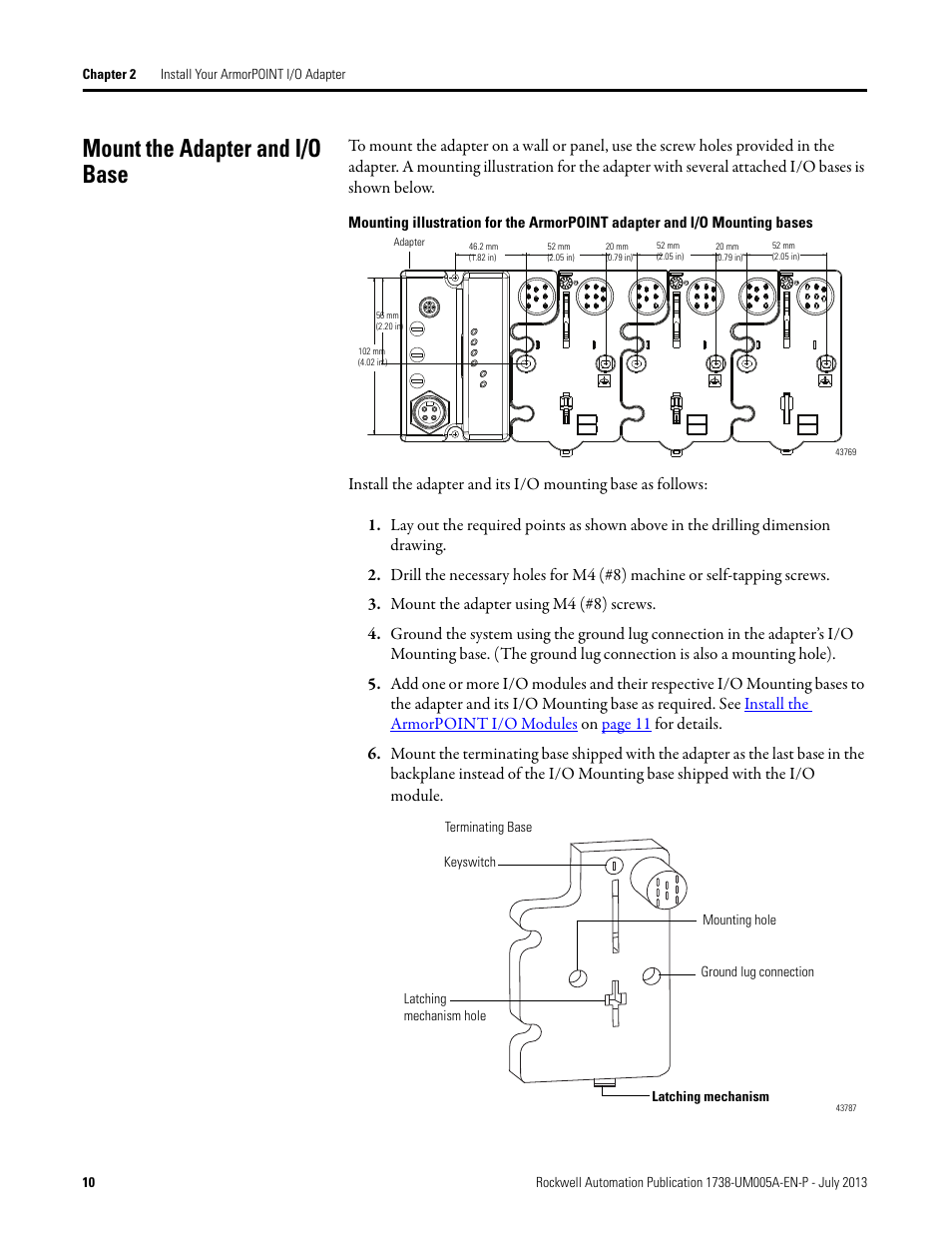 Mount the adapter and i/o base | Rockwell Automation 1738-AENT, Series B ArmorPOINT I/O Dual Port EtherNet/IP Adapters User Manual User Manual | Page 20 / 122
