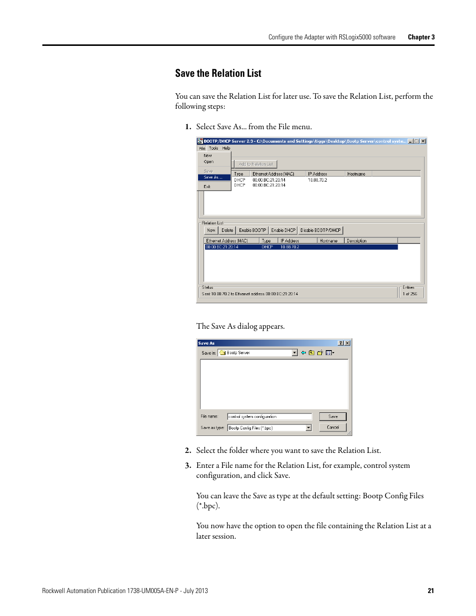 Save the relation list | Rockwell Automation 1738-AENT, Series B ArmorPOINT I/O Dual Port EtherNet/IP Adapters User Manual User Manual | Page 31 / 122