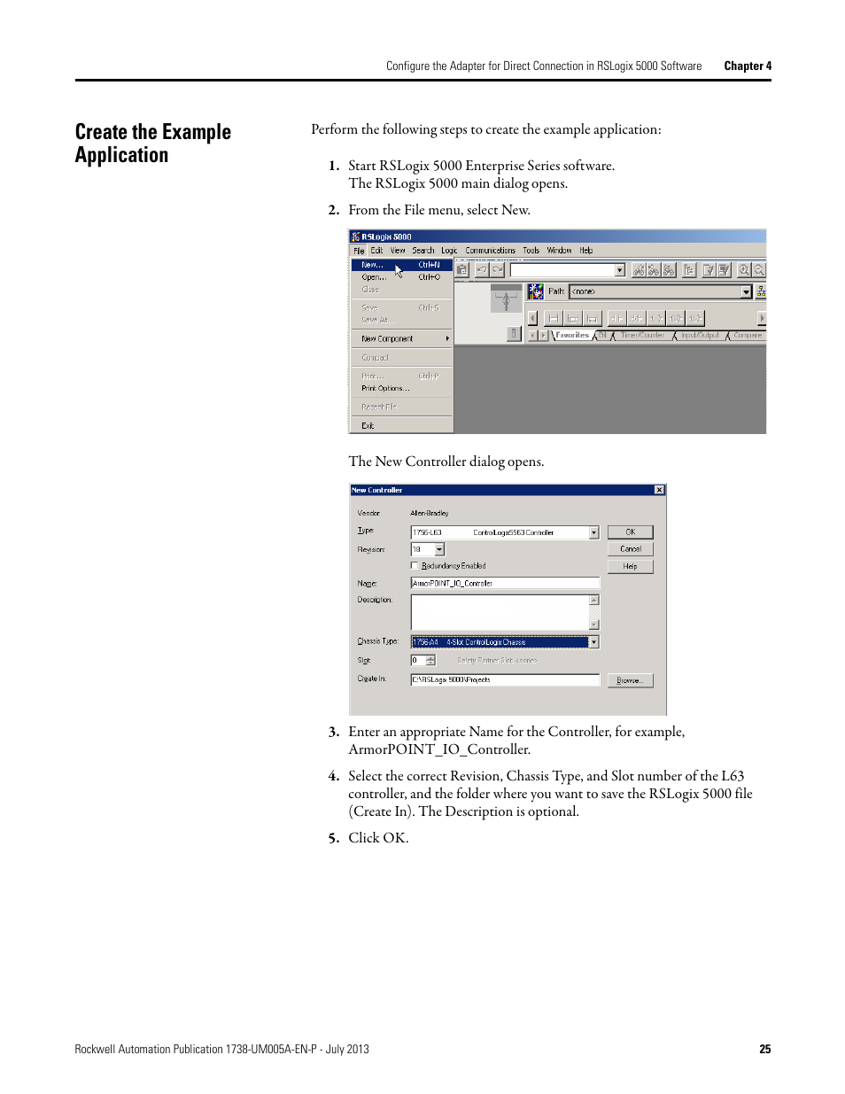 Create the example application | Rockwell Automation 1738-AENT, Series B ArmorPOINT I/O Dual Port EtherNet/IP Adapters User Manual User Manual | Page 35 / 122