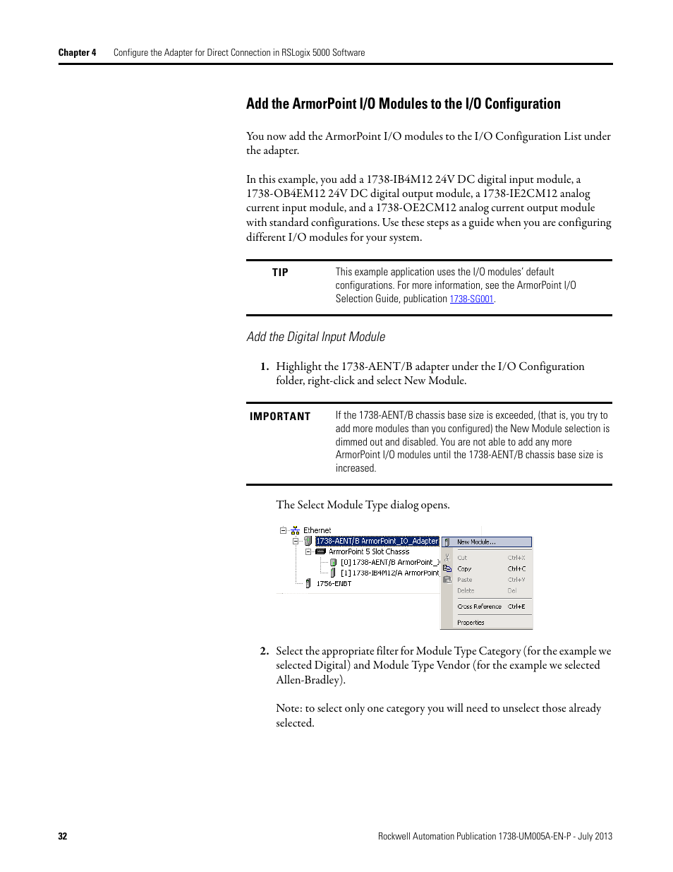 Add the digital input module | Rockwell Automation 1738-AENT, Series B ArmorPOINT I/O Dual Port EtherNet/IP Adapters User Manual User Manual | Page 42 / 122