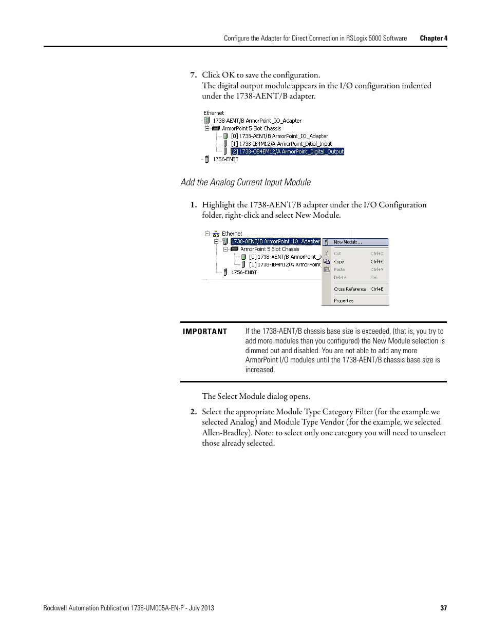 Add the analog current input module | Rockwell Automation 1738-AENT, Series B ArmorPOINT I/O Dual Port EtherNet/IP Adapters User Manual User Manual | Page 47 / 122