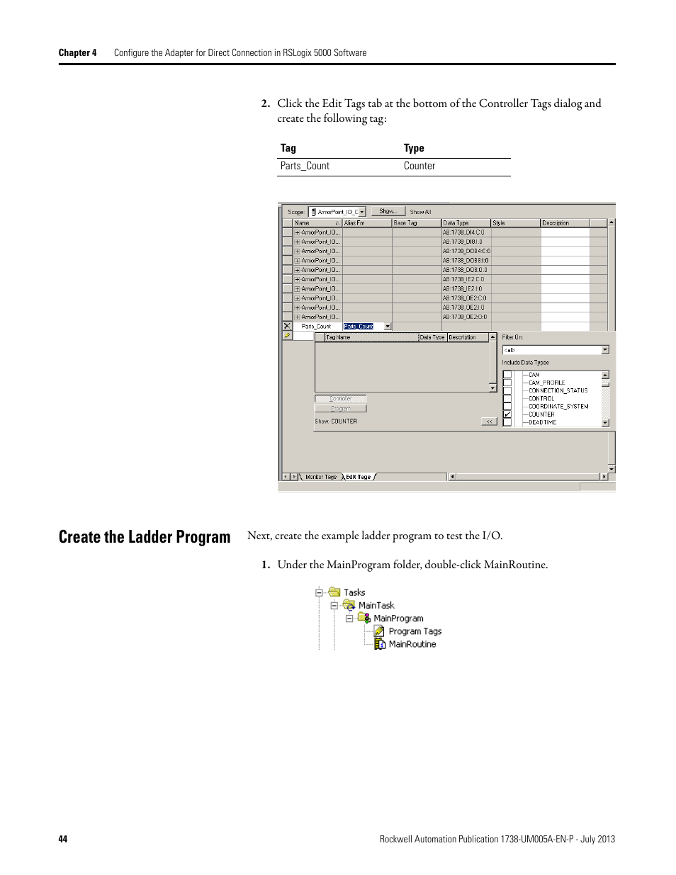 Create the ladder program | Rockwell Automation 1738-AENT, Series B ArmorPOINT I/O Dual Port EtherNet/IP Adapters User Manual User Manual | Page 54 / 122