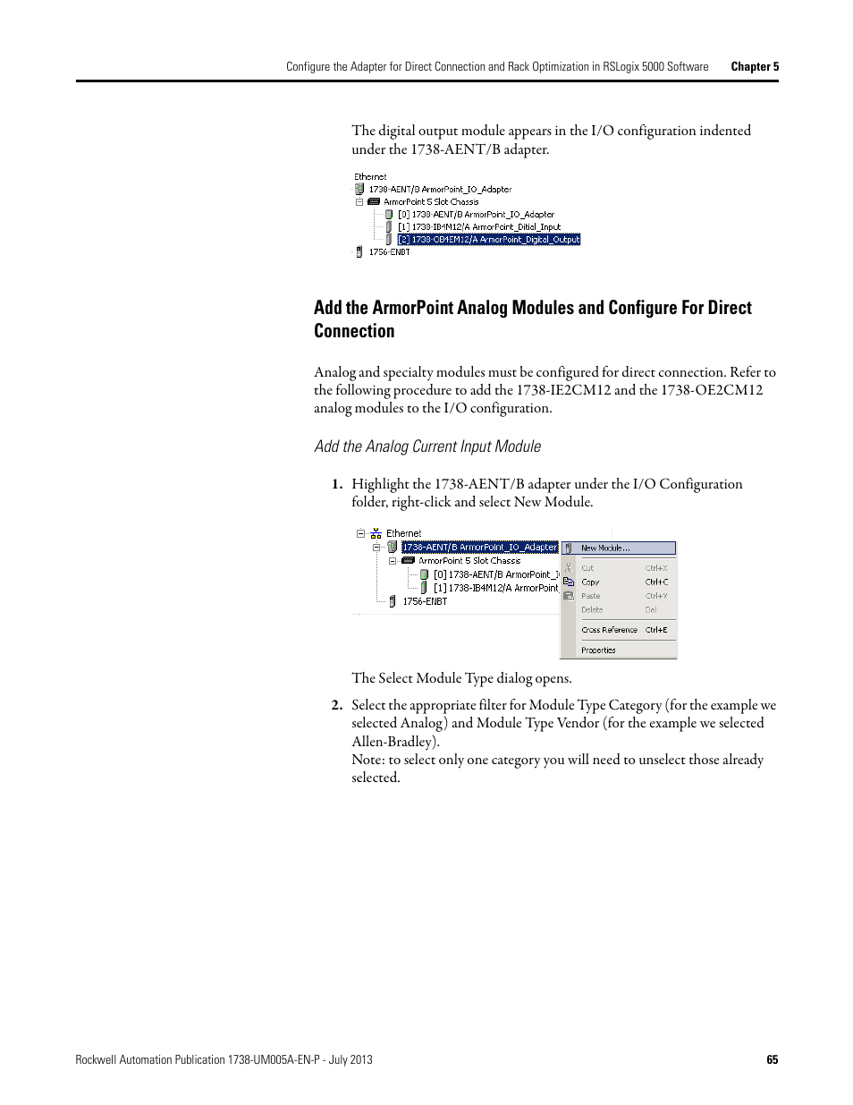 Add the analog current input module, Add the analog current input module 52 | Rockwell Automation 1738-AENT, Series B ArmorPOINT I/O Dual Port EtherNet/IP Adapters User Manual User Manual | Page 75 / 122