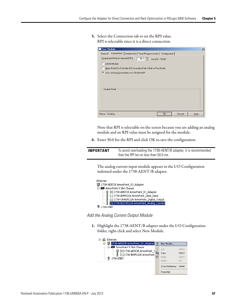 Add the analog current output module, Add the analog current output module 54 | Rockwell Automation 1738-AENT, Series B ArmorPOINT I/O Dual Port EtherNet/IP Adapters User Manual User Manual | Page 77 / 122