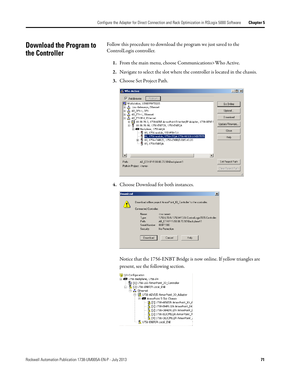 Download the program to the controller | Rockwell Automation 1738-AENT, Series B ArmorPOINT I/O Dual Port EtherNet/IP Adapters User Manual User Manual | Page 81 / 122