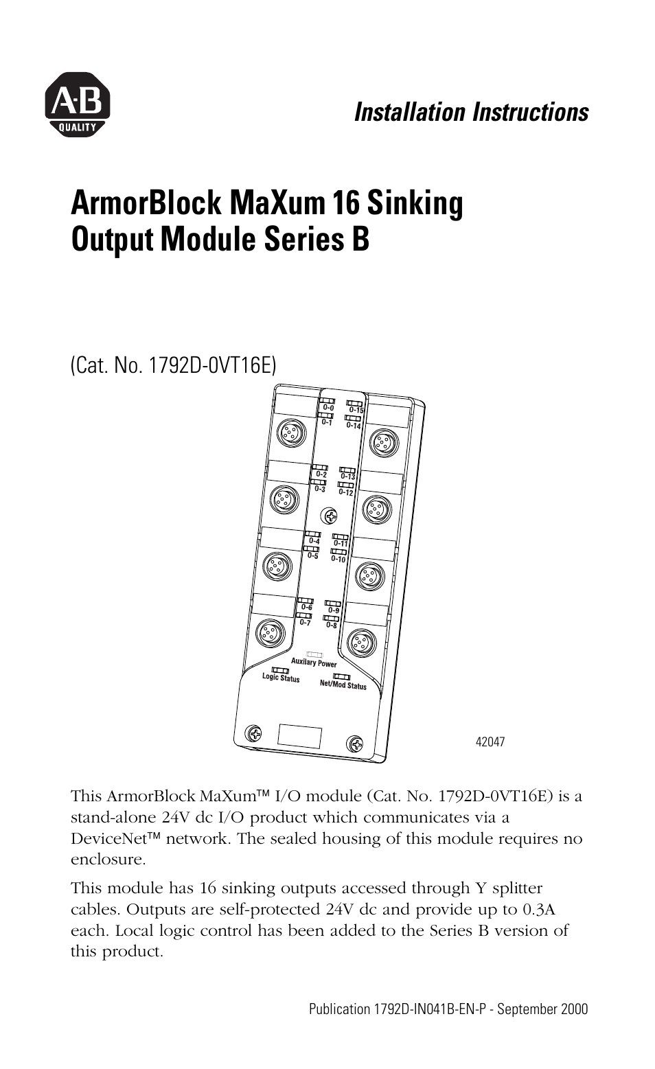 Rockwell Automation 1792D-OVT16E ArmorBlock MaXum 16 Sinking Output Module, Series B User Manual | 16 pages