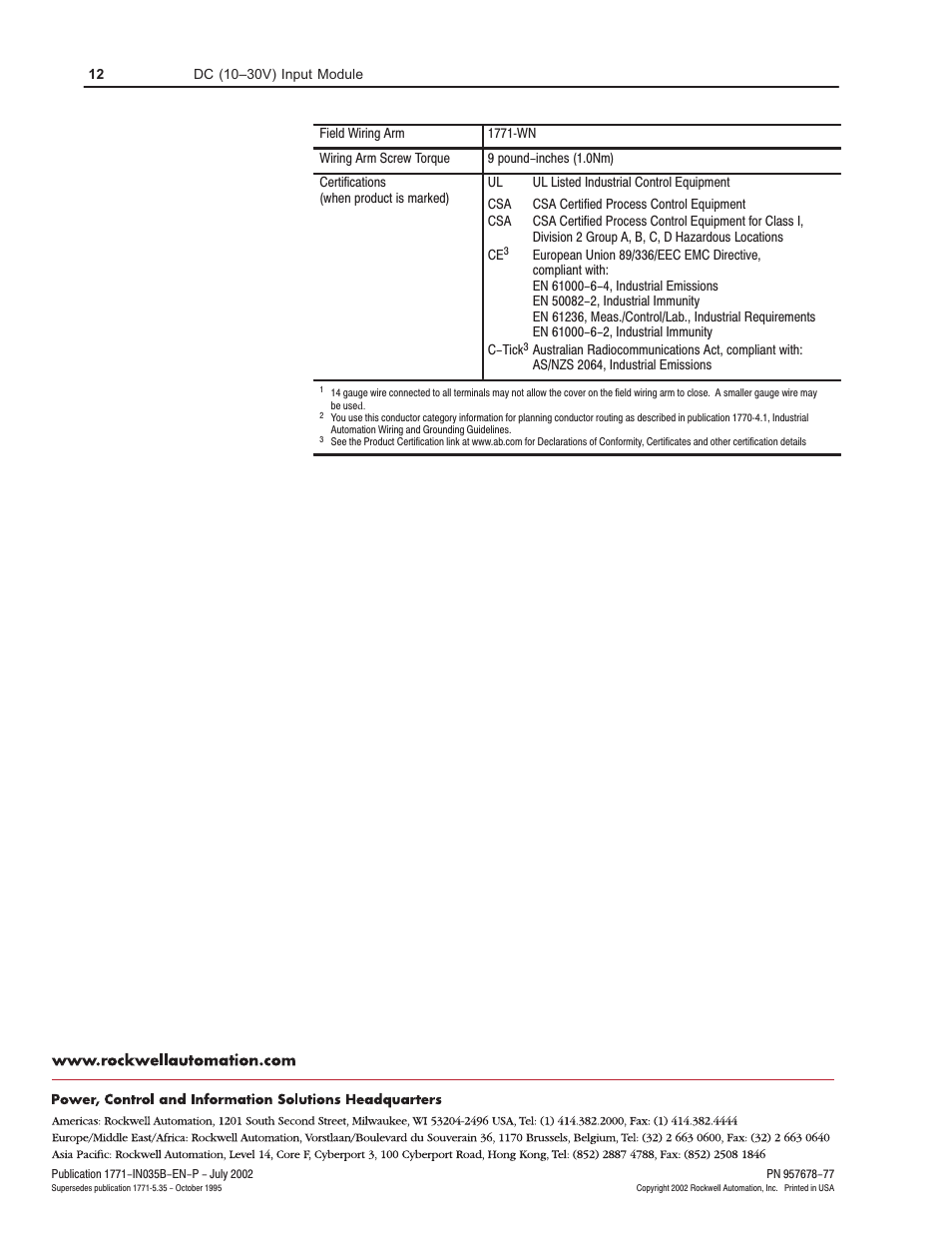 Rockwell Automation 1771-IVN Installation Data dc (10-30V) Input Module User Manual | Page 12 / 12