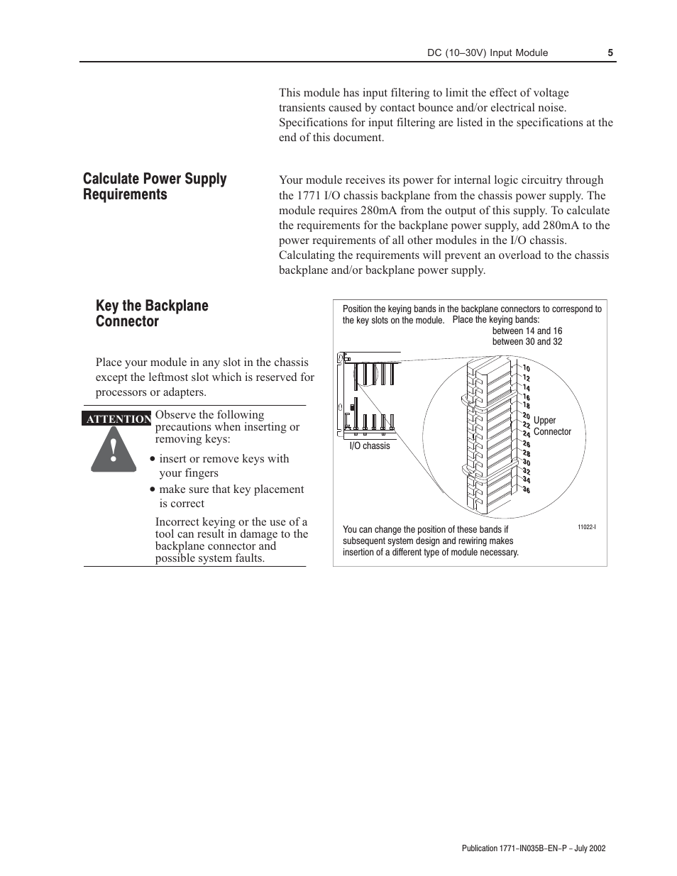 Key the backplane connector, Calculate power supply requirements | Rockwell Automation 1771-IVN Installation Data dc (10-30V) Input Module User Manual | Page 5 / 12