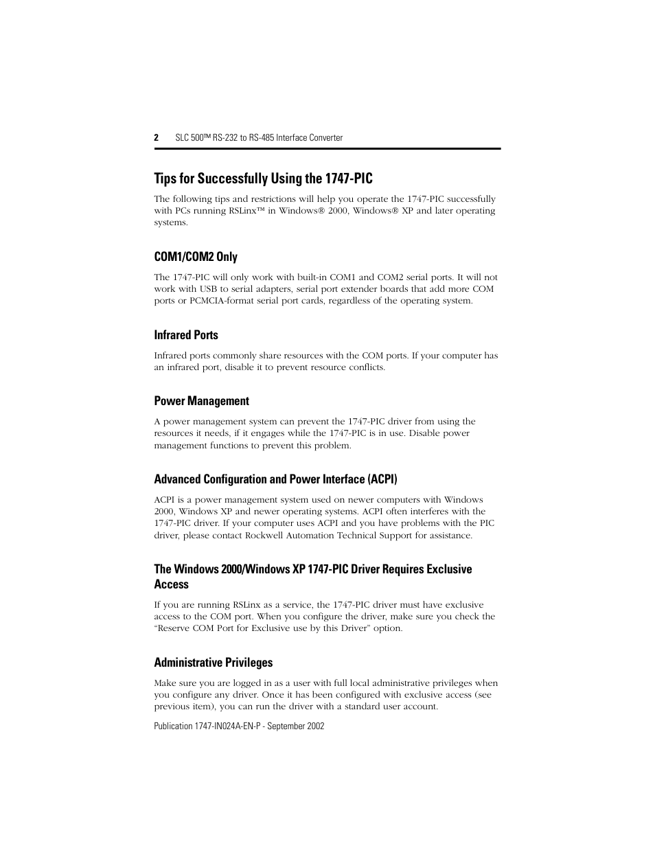 Tips for successfully using the 1747-pic | Rockwell Automation 1747-PIC SLC 500 RS-232 to RS-485 Interface Converter Installation Instructions User Manual | Page 2 / 4