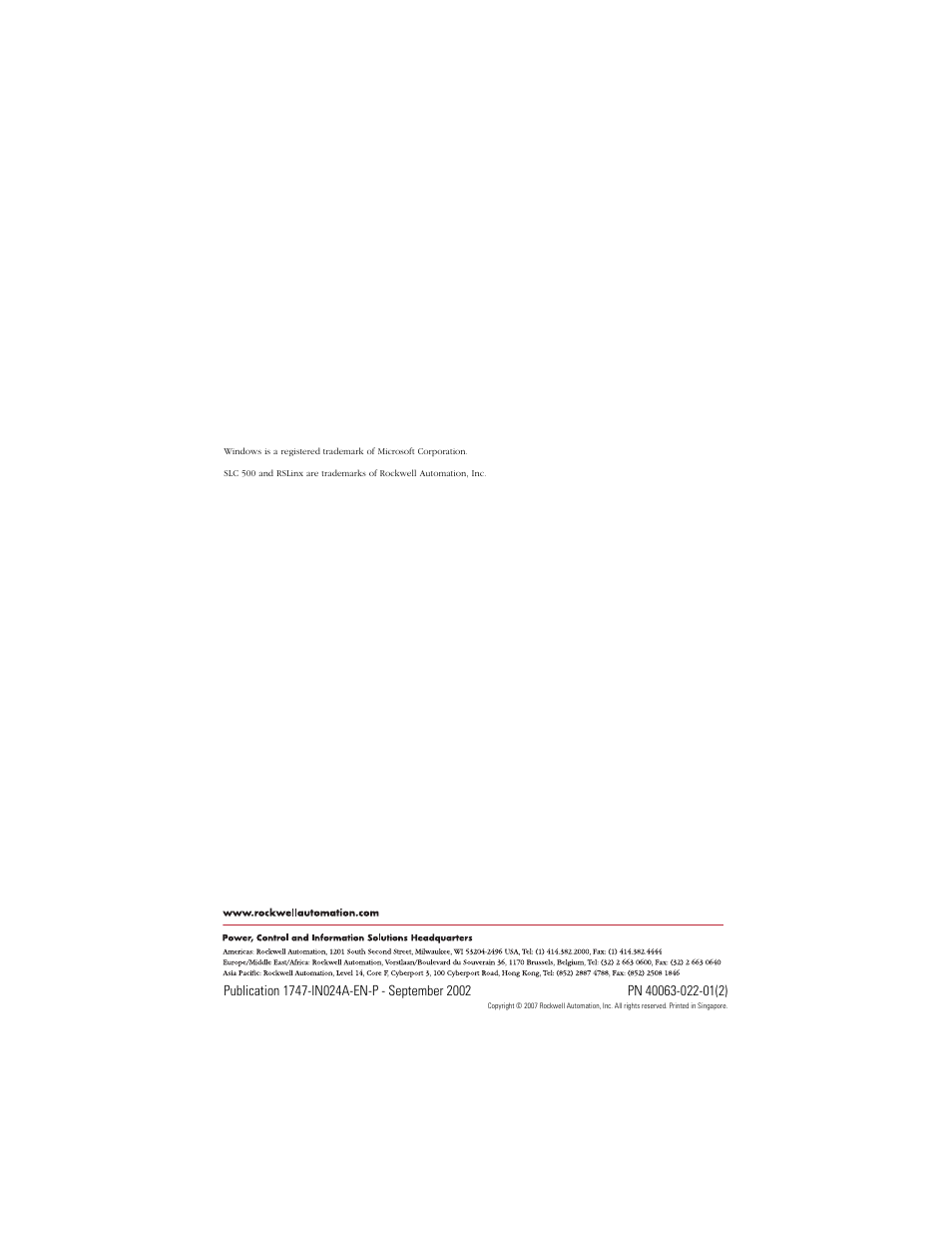 Back cover | Rockwell Automation 1747-PIC SLC 500 RS-232 to RS-485 Interface Converter Installation Instructions User Manual | Page 4 / 4