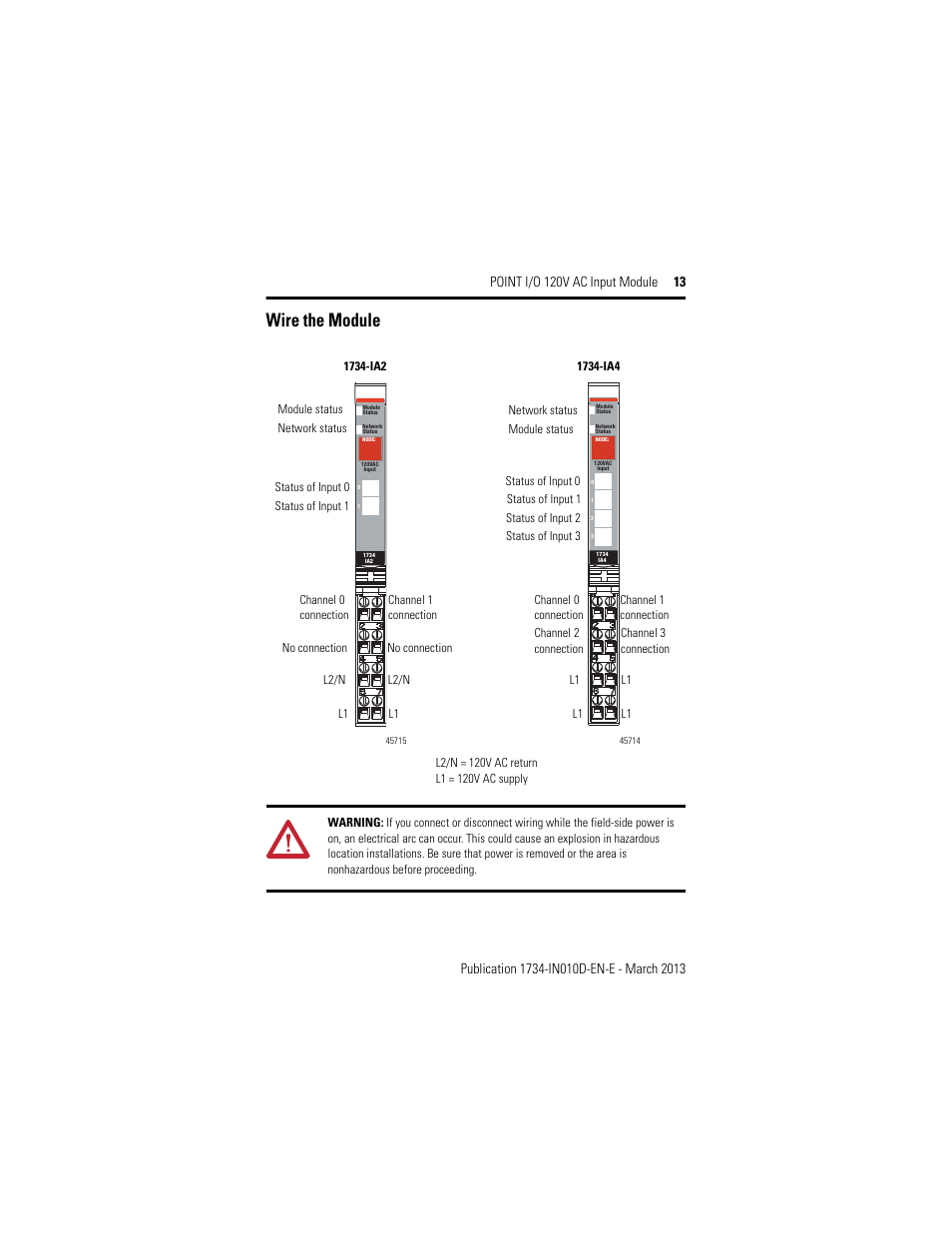 Wire the module | Rockwell Automation 1734-IA2_IA4, Series C POINT I/O 120V AC Input Module Installation Instructions User Manual | Page 13 / 24