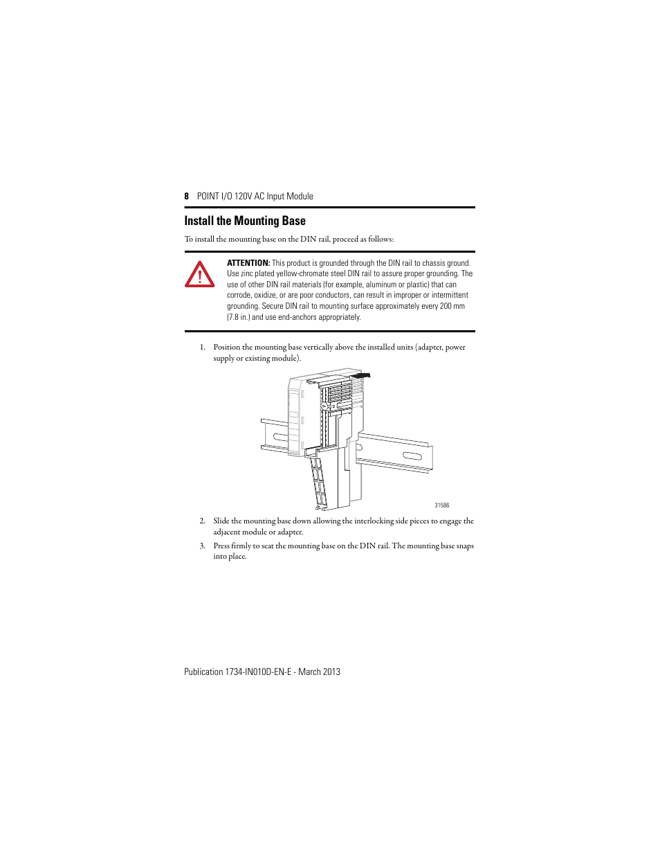 Install the mounting base | Rockwell Automation 1734-IA2_IA4, Series C POINT I/O 120V AC Input Module Installation Instructions User Manual | Page 8 / 24