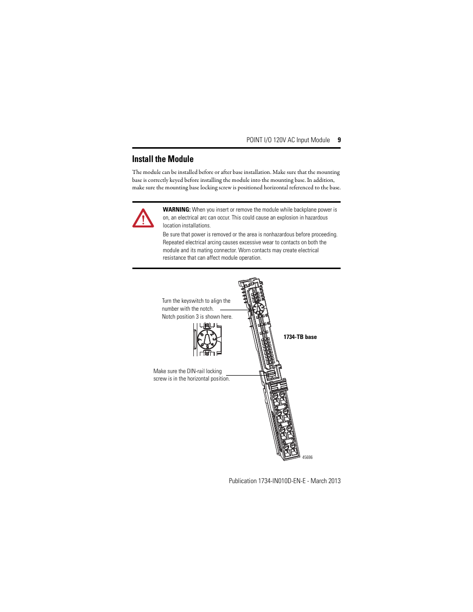 Install the module | Rockwell Automation 1734-IA2_IA4, Series C POINT I/O 120V AC Input Module Installation Instructions User Manual | Page 9 / 24