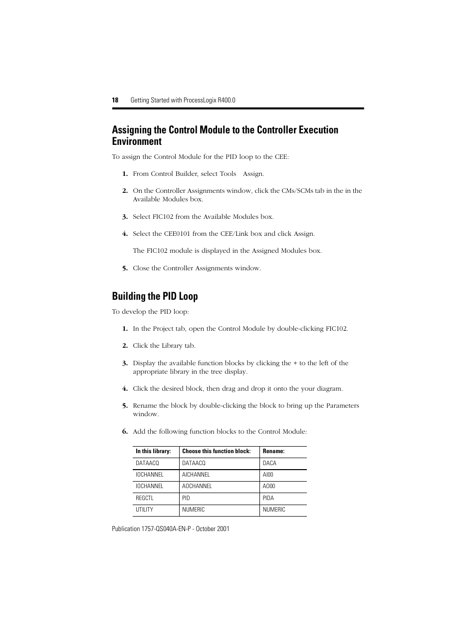 Building the pid loop | Rockwell Automation 1757-SWKIT400 Getting Started with ProcessLogix R400.0 Quick Start User Manual | Page 18 / 24