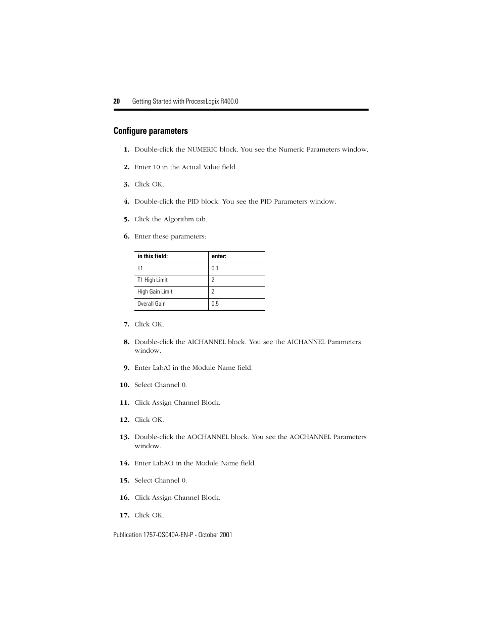 Configure parameters | Rockwell Automation 1757-SWKIT400 Getting Started with ProcessLogix R400.0 Quick Start User Manual | Page 20 / 24