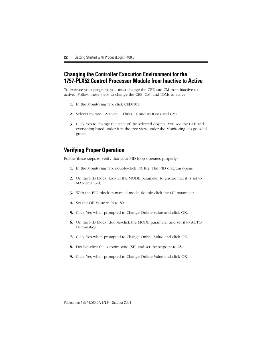 Verifying proper operation | Rockwell Automation 1757-SWKIT400 Getting Started with ProcessLogix R400.0 Quick Start User Manual | Page 22 / 24