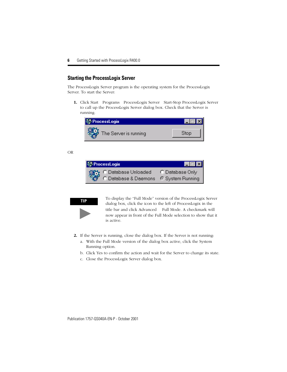 Starting the processlogix server | Rockwell Automation 1757-SWKIT400 Getting Started with ProcessLogix R400.0 Quick Start User Manual | Page 6 / 24