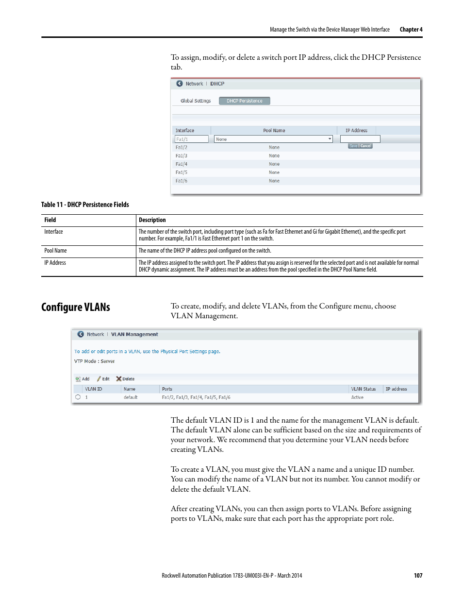 Configure vlans | Rockwell Automation 1783-Mxxx Stratix 8000 and 8300 Ethernet Managed Switches User Manual User Manual | Page 107 / 204