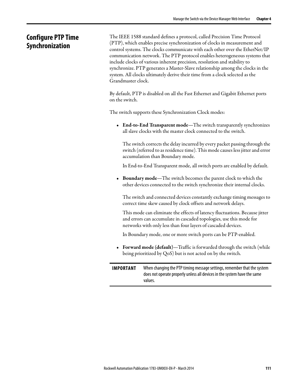 Configure ptp time synchronization | Rockwell Automation 1783-Mxxx Stratix 8000 and 8300 Ethernet Managed Switches User Manual User Manual | Page 111 / 204