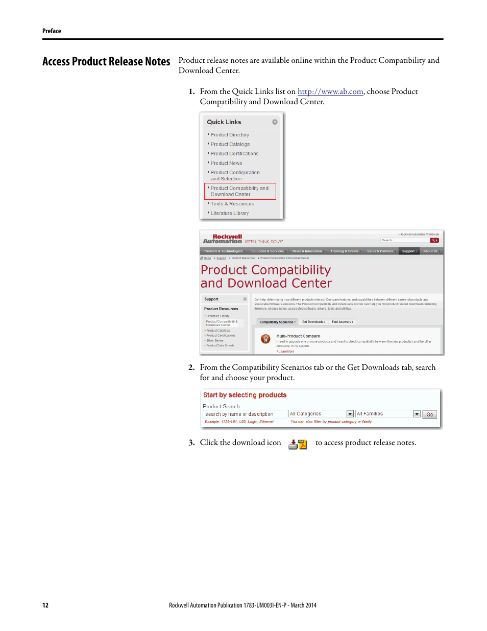 Access product release notes | Rockwell Automation 1783-Mxxx Stratix 8000 and 8300 Ethernet Managed Switches User Manual User Manual | Page 12 / 204