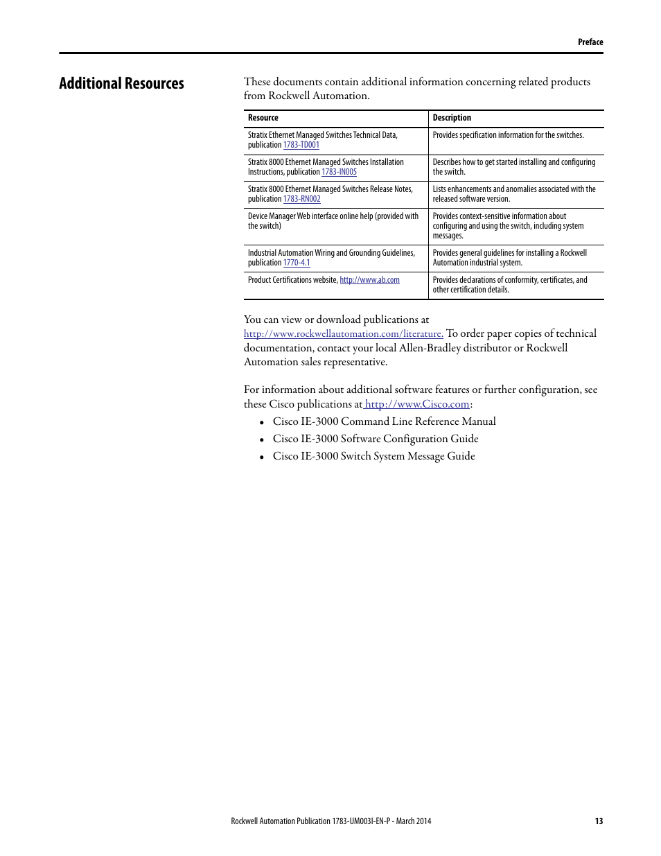 Additional resources | Rockwell Automation 1783-Mxxx Stratix 8000 and 8300 Ethernet Managed Switches User Manual User Manual | Page 13 / 204
