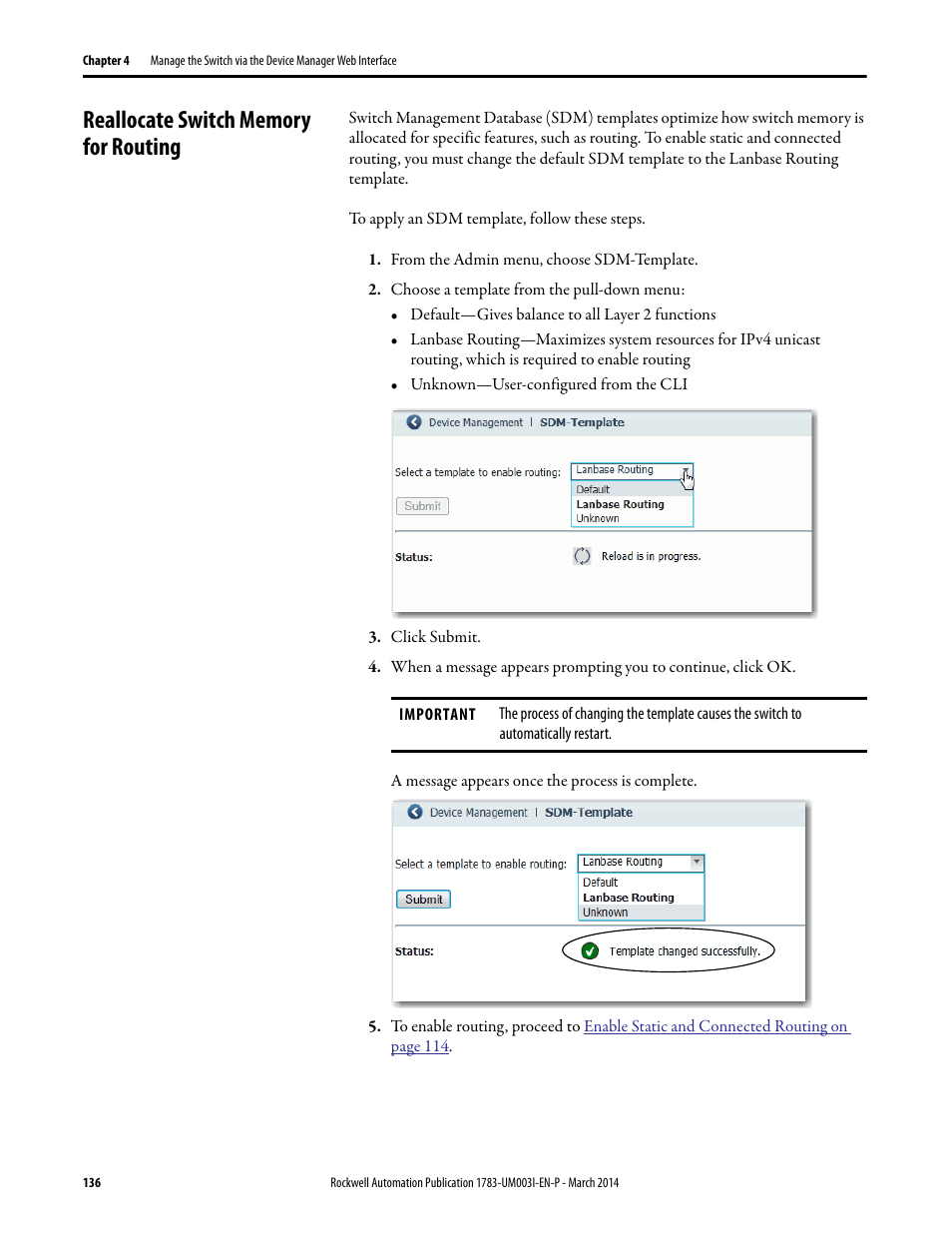 Reallocate switch memory for routing | Rockwell Automation 1783-Mxxx Stratix 8000 and 8300 Ethernet Managed Switches User Manual User Manual | Page 136 / 204