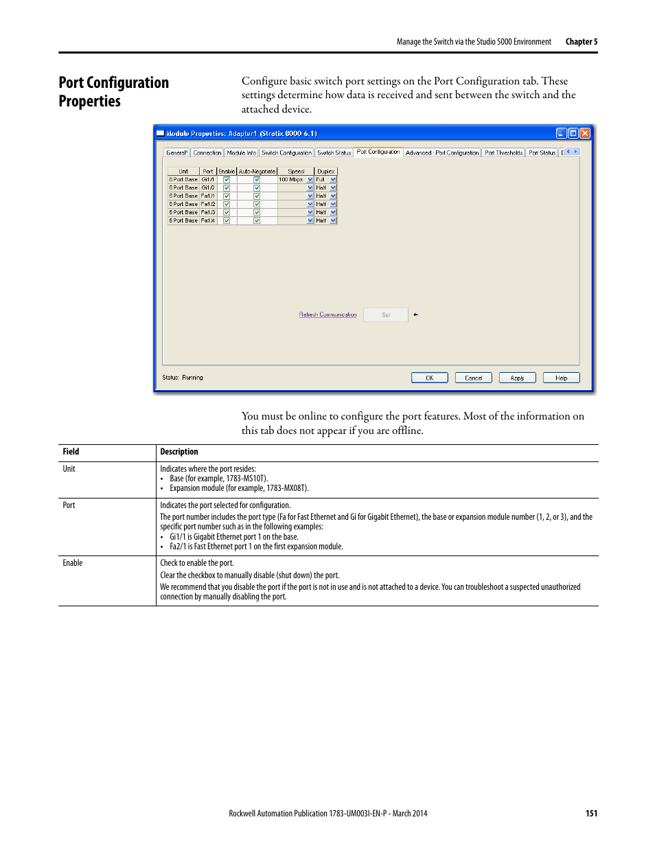 Port configuration properties | Rockwell Automation 1783-Mxxx Stratix 8000 and 8300 Ethernet Managed Switches User Manual User Manual | Page 151 / 204