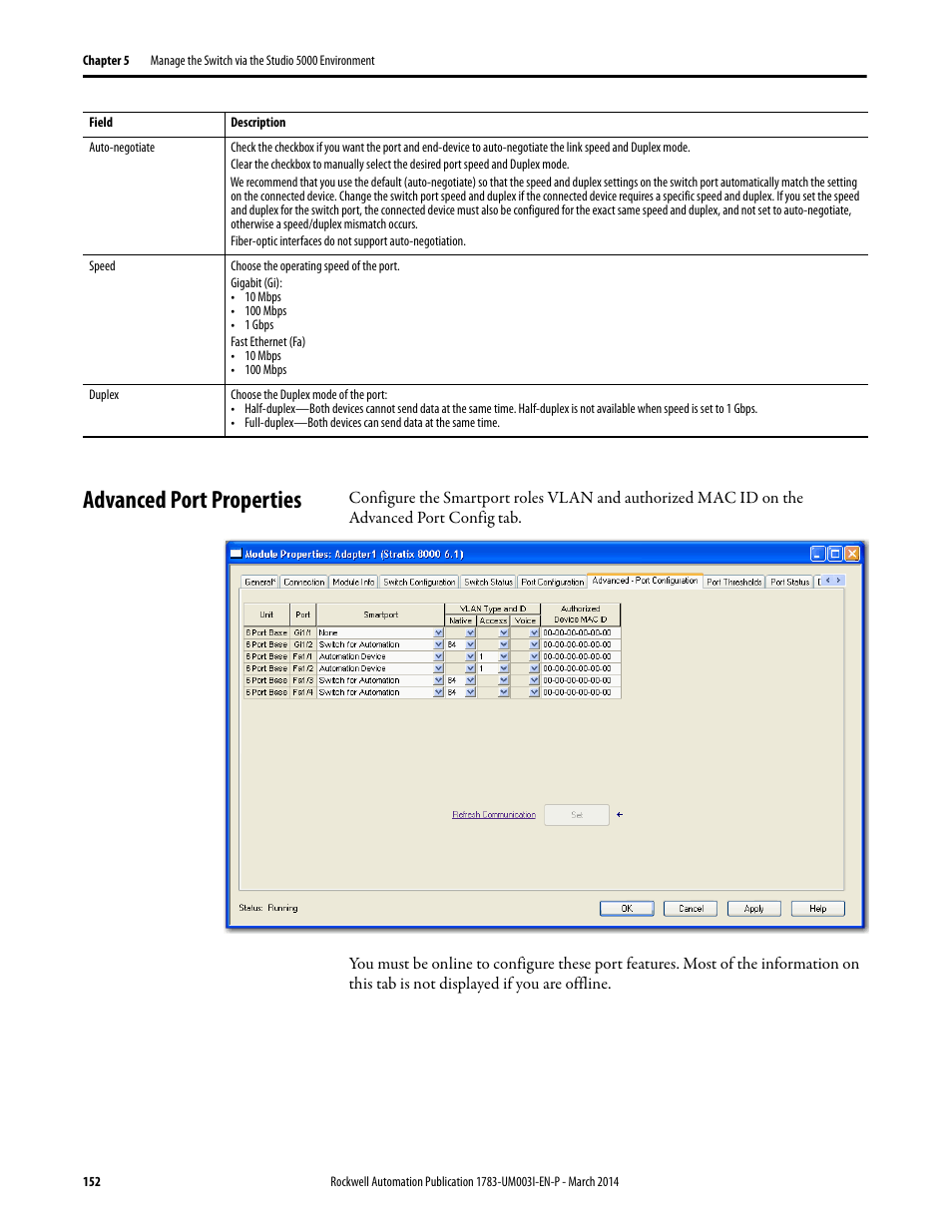 Advanced port properties | Rockwell Automation 1783-Mxxx Stratix 8000 and 8300 Ethernet Managed Switches User Manual User Manual | Page 152 / 204