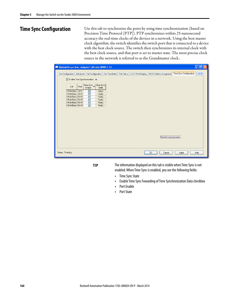 Time sync configuration | Rockwell Automation 1783-Mxxx Stratix 8000 and 8300 Ethernet Managed Switches User Manual User Manual | Page 164 / 204