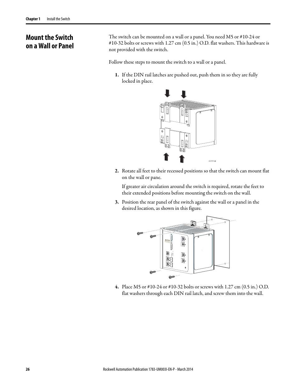 Mount the switch on a wall or panel | Rockwell Automation 1783-Mxxx Stratix 8000 and 8300 Ethernet Managed Switches User Manual User Manual | Page 26 / 204